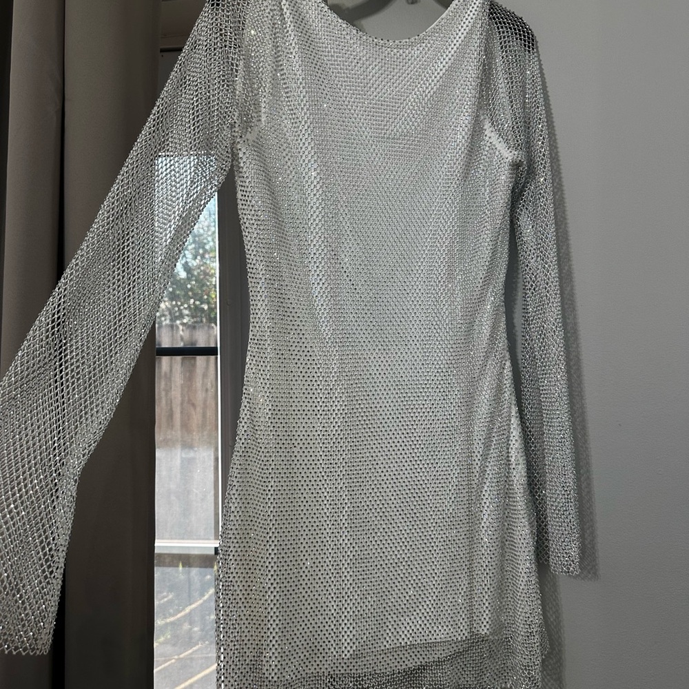 12th Tribe Shimmering Silver Long Sleeve Dress